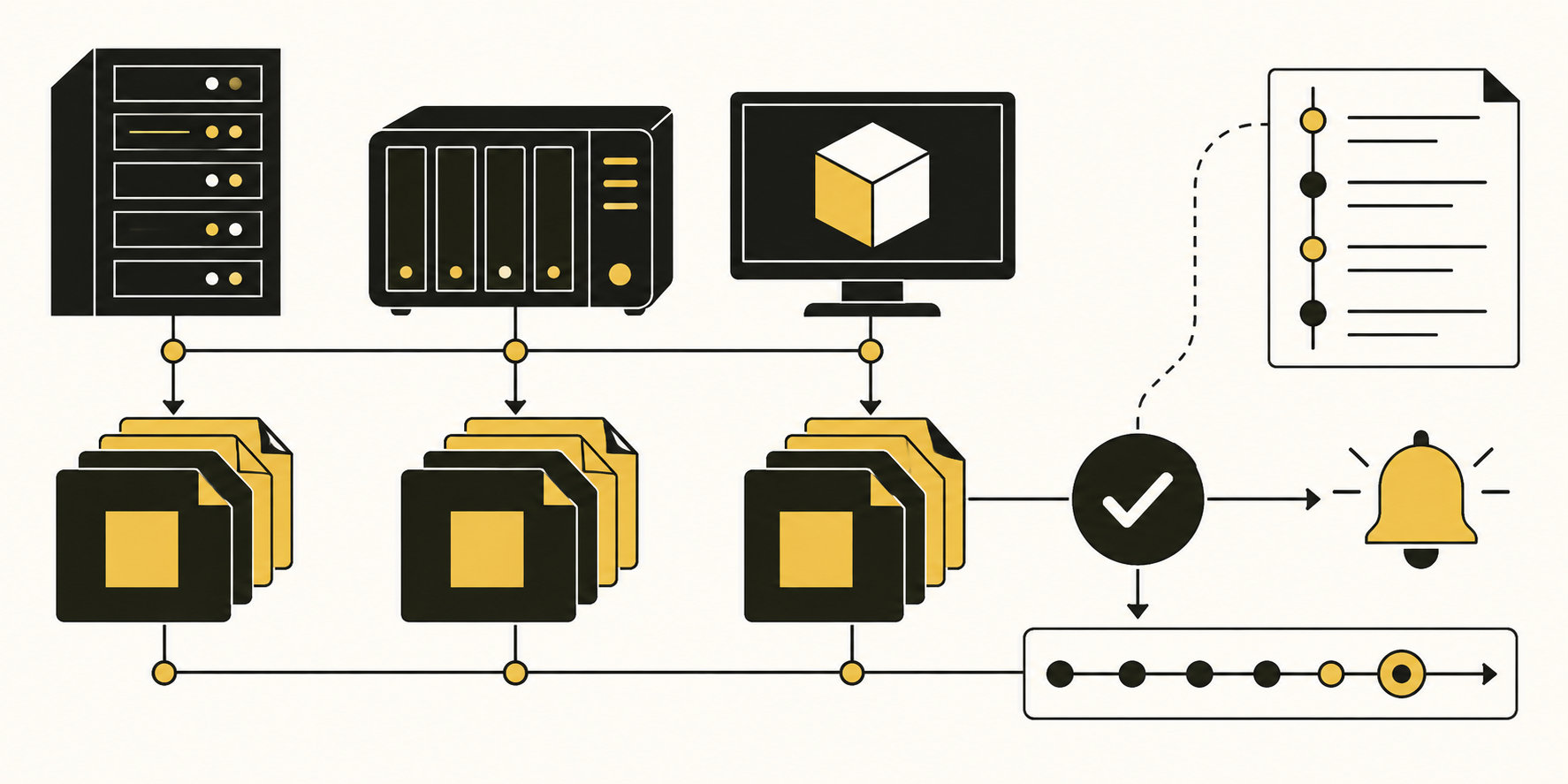 Server, NAS e macchine virtuali collegati a copie, verifica e alert