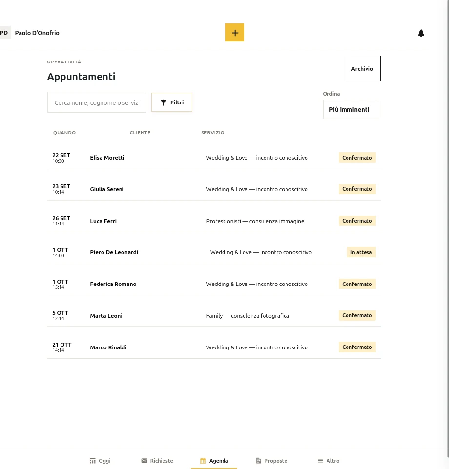 Agenda con appuntamenti da confermare