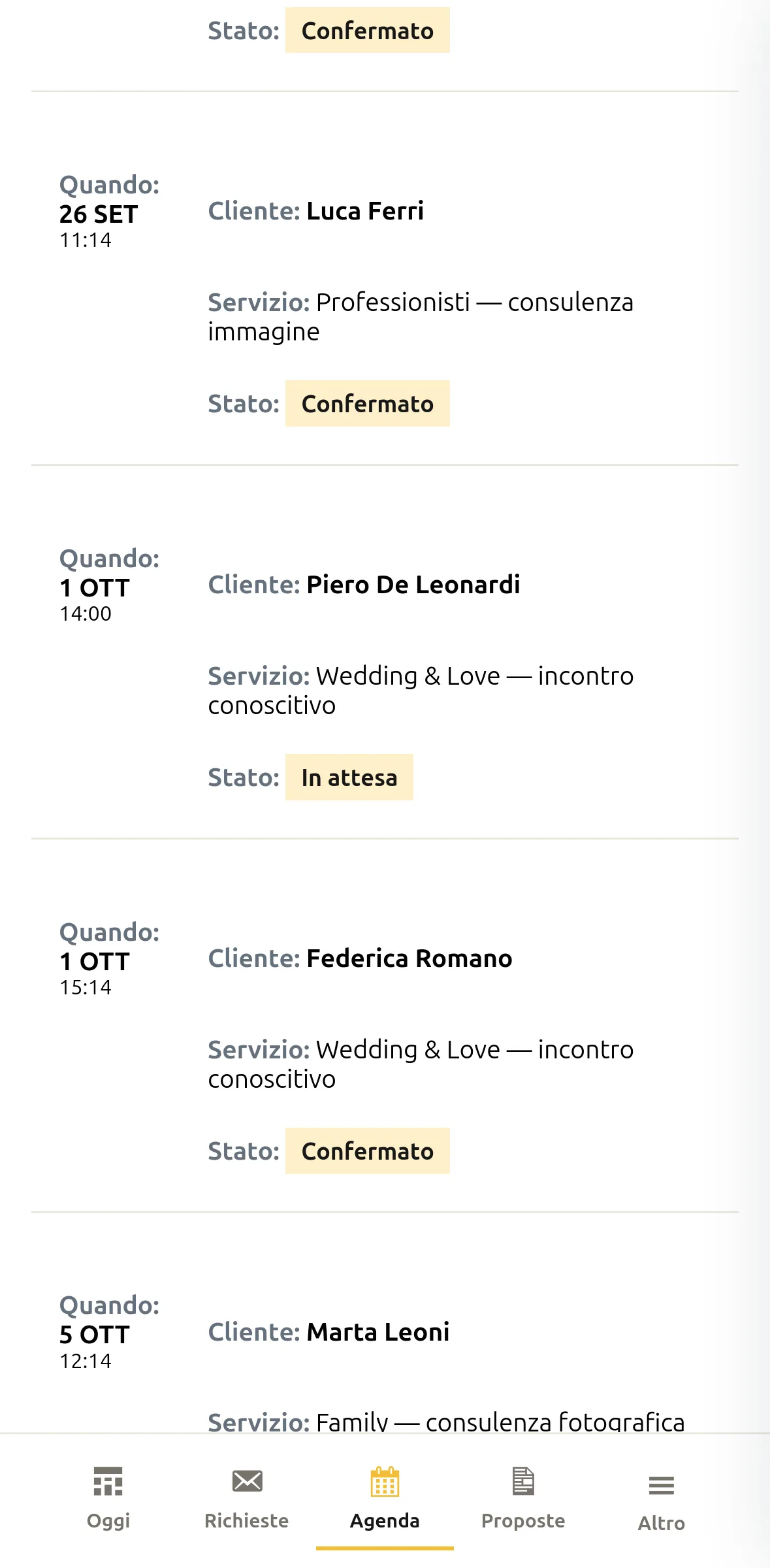 Agenda con appuntamenti da confermare