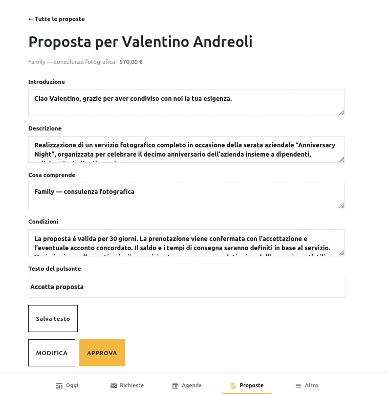 Proposta generata per approvazione
