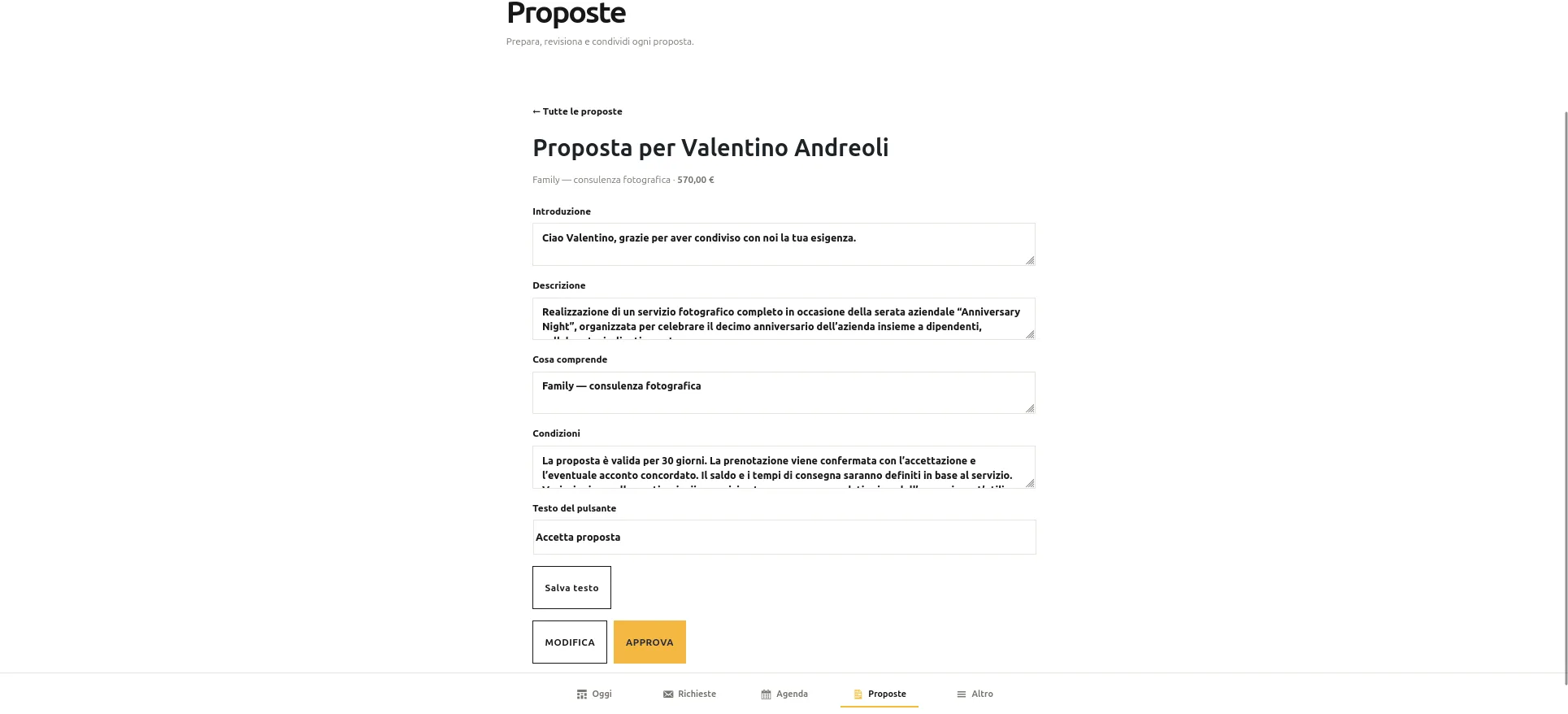 Proposta generata per approvazione
