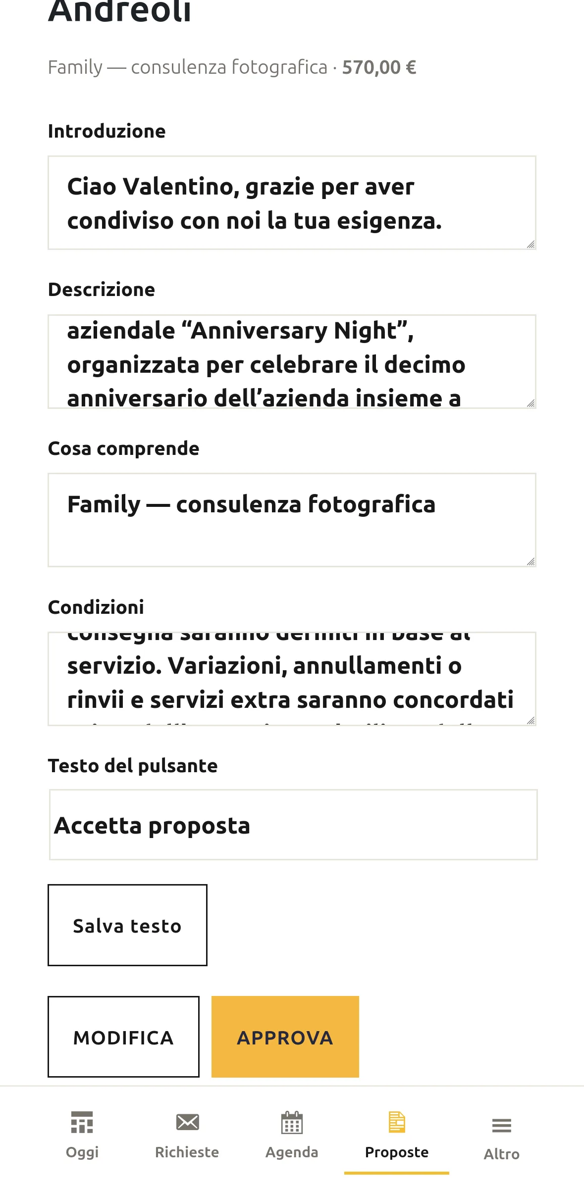 Proposta generata per approvazione