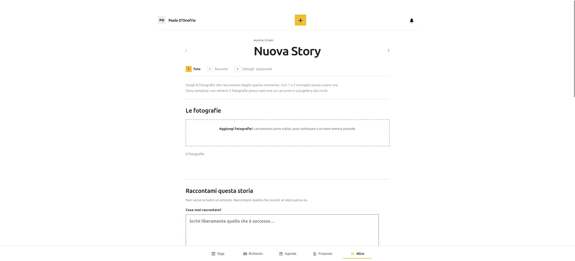 Nuova Story con fotografie, racconto e dettagli